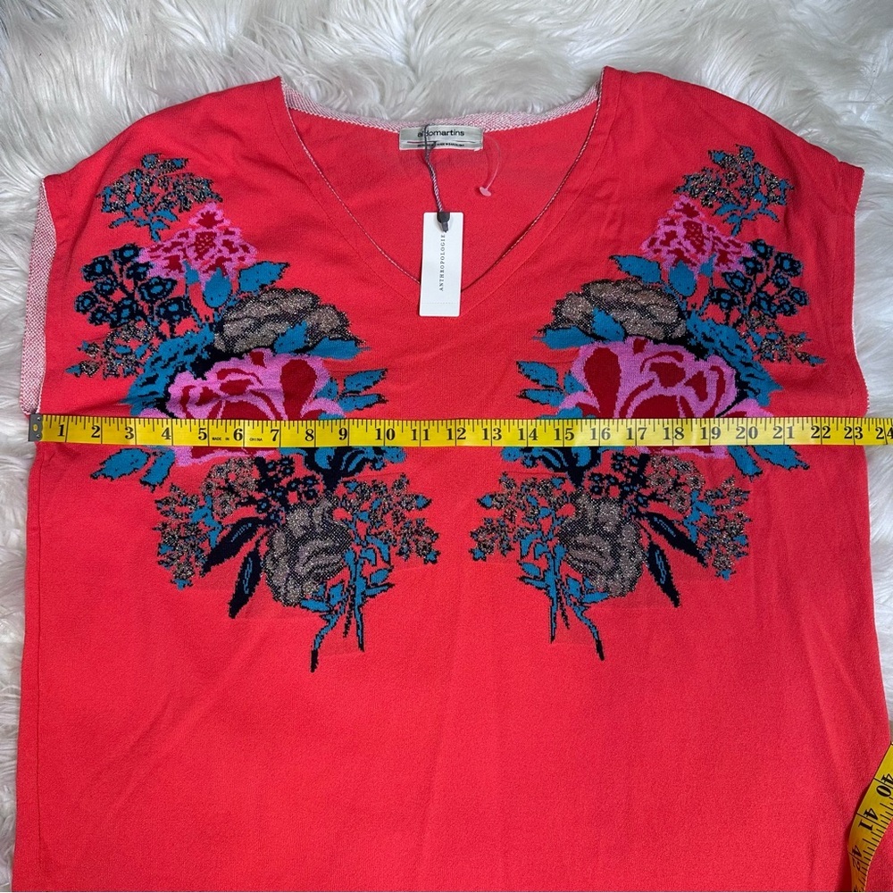 Nwt Anthropologie Aldo Martins coral v neck floral Relaxed fit knit Blouse nwt - Picture 6 of 10